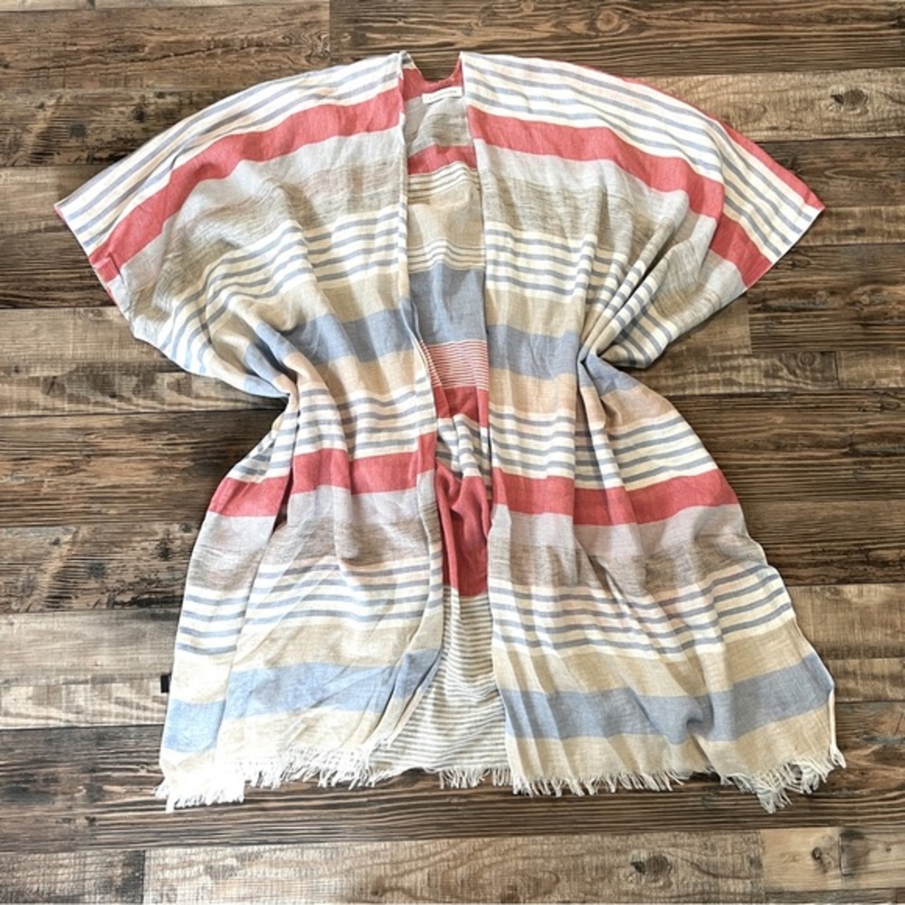 Anthropologie Cotton Blend Striped Raw Hem Kimono‎